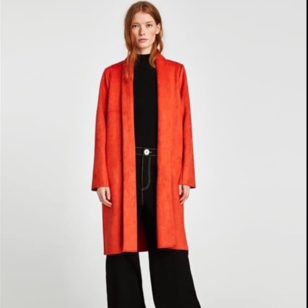 Zara Pumpkin Faux Suede Overcoat | size small
